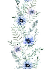 Meadow watercolor pattern. Hand drawn illustration. Seamless background