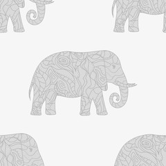 Seamless pattern. Elephant. Design Zentangle. Hand drawn animal with abstract patterns on isolation background. Design for spiritual relaxation for adults. Print for polygraphy, posters, t-shirts