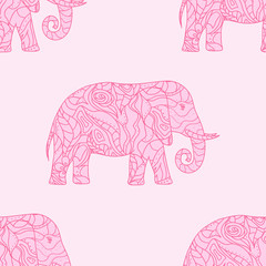 Seamless pattern. Elephant. Design Zentangle. Hand drawn animal with abstract patterns on isolation background. Design for spiritual relaxation for adults. Print for polygraphy, posters, t-shirts