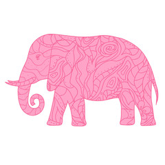 Elephant. Zen art. Detailed hand drawn elephant with abstract patterns on isolation background. Design for spiritual relaxation for adults. Outline for tattoo, printing on t-shirts, posters and other
