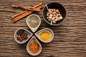 Spices and herbs cook in a glass.
