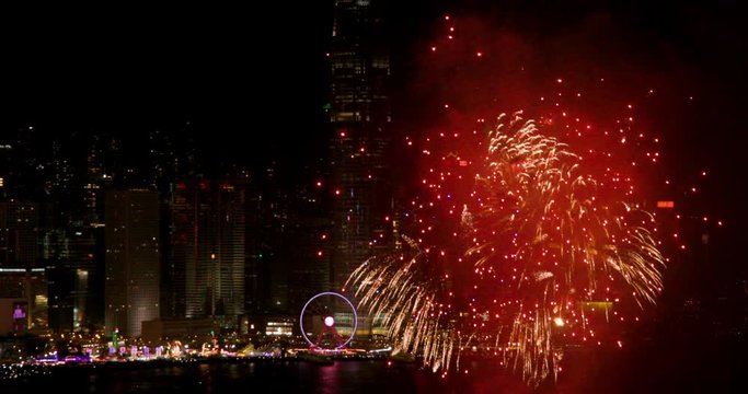 Fireworks & One International Finance Centre; Hong Kong Fireworks; Hong Kong, China