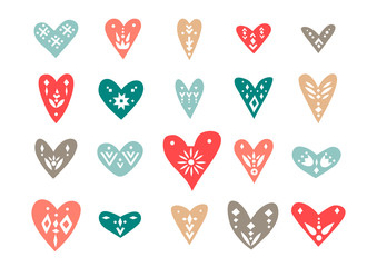 Vector set of hand-drawn hearts with Scandinavian ornaments. © struvictory