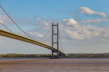 Humber Bridge seen from Hessle, East Riding of Yorkshire, UK - looking towards Barton-upon-Humber