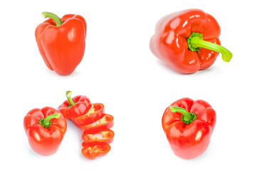 Collage of bulgarian peppers on a white background clipping path