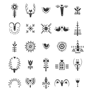 Vector set of hand drawn decorative animals and plants in Scandinavian style. For posters, patterns, lettering.