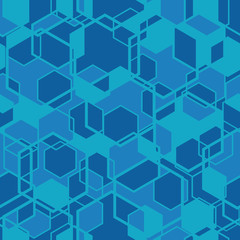 Hexagon Seamless Pattern . Vector Background in blue color.