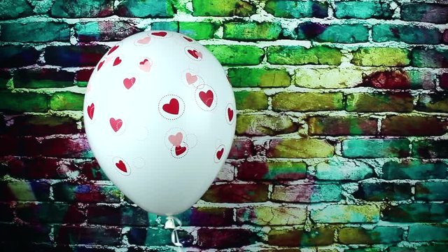 Balloon with hearts and bricks background