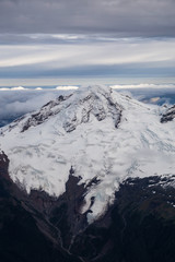 Aerial view of the famous volcano, Mount Baker, that can be seen from Vancouver and Seattle. Located in Washington State.