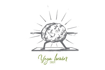 Yoga brain concept. Hand drawn yoga exercises for relaxing. Meditation for feel peace of mind and rest isolated vector illustration.