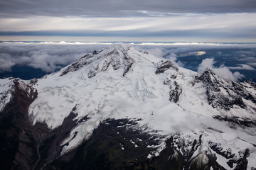 Fototapeta na wymiar Aerial view of the famous volcano, Mount Baker, that can be seen from Vancouver and Seattle. Located in Washington State.