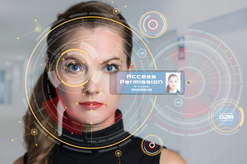 Biometrics concept. Facial Recognition System. Iris recognition. 