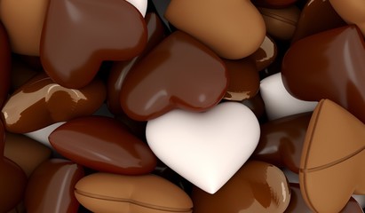 3D Rendering Of Realistic Chocolate Hearts Different Types Top View