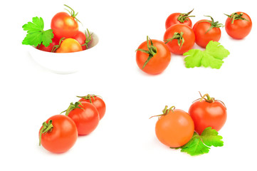 Collage of tomatoes cherry isolated on a white background cutout