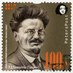 RUSSIA - 2017: shows Leon Trotsky Lev Davidovich Bronstein (1879-1940), 100 anniversary of Great...