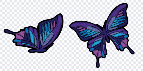 Set collection of butterflies isolated on transparent background. Vector illustration. Embroidery elements for patches, badges and stickers. - obrazy, fototapety, plakaty