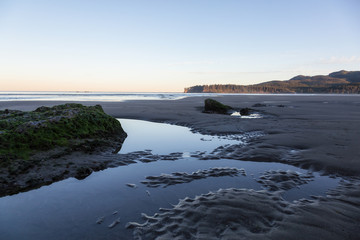 Pacific Ocean Coast in Washington State during a Vibrant Sunrise.