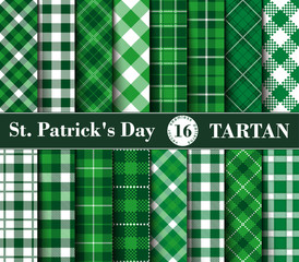 Sixteen Set of Tartan Seamless Patterns St. Patrick's Day. - 188501575