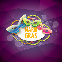 vector new orleans mardi gras vector violet background with blur lights, carnival mask and text. vector mardi gras party or fat tuesday purple poster design template