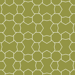 Olive green and white geometric ornament. Seamless pattern