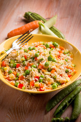 rice with mixed vegetables, selective focus