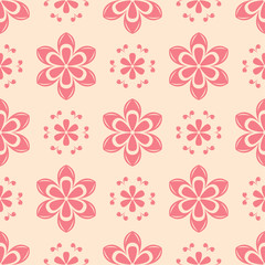 Fototapeta premium Red floral seamless pattern on beige background