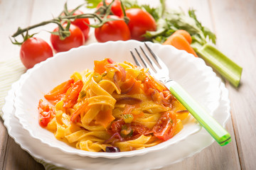 vegetarian tagliatelle, selective focus