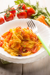 vegetarian tagliatelle, selective focus