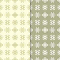 Olive green floral backgrounds. Set of seamless patterns