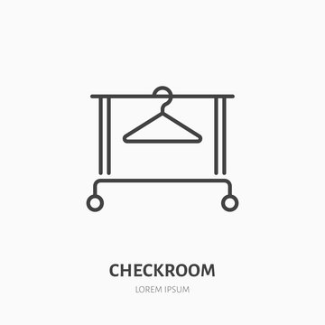 Clothes Hanger Icon, Clothing Rack Line Logo. Flat Sign For Checkroom. Logotype For Laundry Shop, Dry Cleaning, Retail Store.