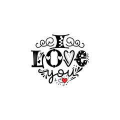 I love you, a phrase on a white background. Elements of design for Valentine's Day. Can be used for greeting cards, banners.