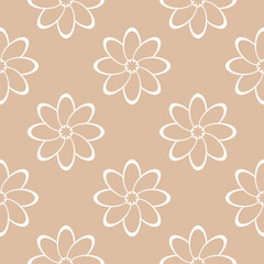 White floral seamless pattern on beige background