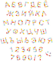 Vector Russian alphabet and numerals with flowers in funny cartoon style