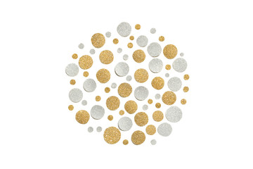Gold and silver glitter circle paper cut on white background - isolated