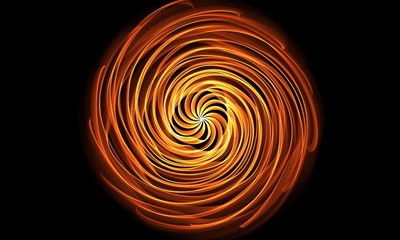 Abstract fire spiral on dark background.
