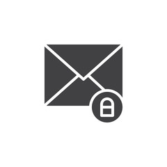 Mail envelope and lock icon vector, filled flat sign, solid pictogram isolated on white. Secure mail symbol, logo illustration.