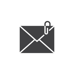 Mail attachment icon vector, filled flat sign, solid pictogram isolated on white. Envelope with paperclip symbol, logo illustration.