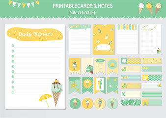 Set of ice cream and cute vector cards,printable,sweet,tags,cards,templates,Notes, Stickers, Labels,Scrap booking, Congratulations, Invitations,Vector illustrations
