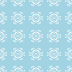 White floral seamless pattern on blue background