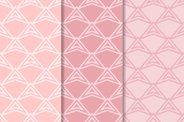 Geometric backgrounds. Pale pink vertical seamless wallpapers. Colored set