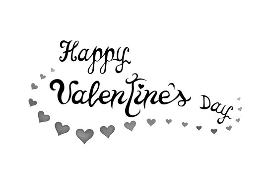 Happy Valentines Day. Text in hand drawn style and hearts on white background. Design of love for festivals.