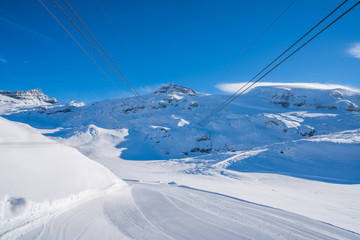 View of Italian Alps in the winter in the Aosta Valley region of northwest Italy.