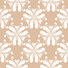 Fototapeta na wymiar White floral seamless design on beige background