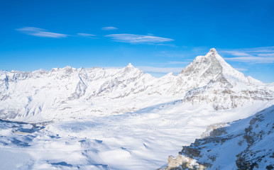 Fototapeta na wymiar View of Italian Alps in the winter in the Aosta Valley region of northwest Italy.