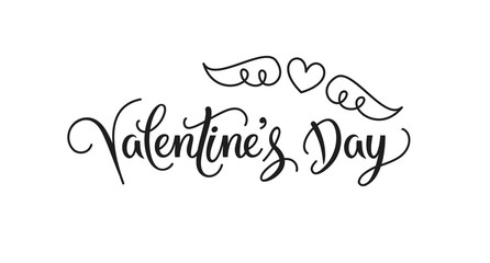 Happy valentines day text. Heart with wings and handwritten vintage lettering. Vector design element for poster or wedding invitation isolated on white background. EPS 10