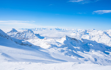 Fototapeta na wymiar View of Italian Alps in the winter in the Aosta Valley region of northwest Italy.