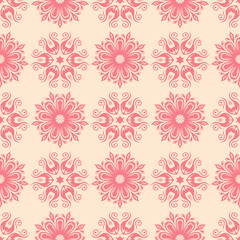 Red floral seamless pattern on beige background