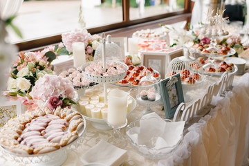 Closeup shot of a wedding candy bar decoration elements - obrazy, fototapety, plakaty
