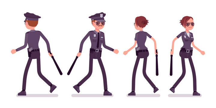 Young police officers walking