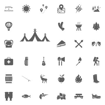 Piknik tent icon. Camping and outdoor recreation icons set